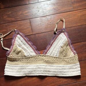 Women's Crochet Bralette - Cream and Purple